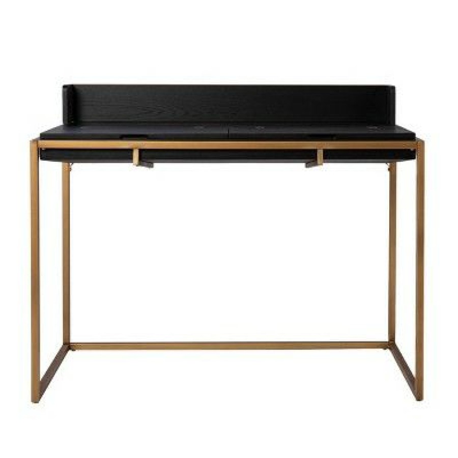 Executive Desks * | Bilcrafield Flip Top Desk With Storage Black/Gold Aiden Lane