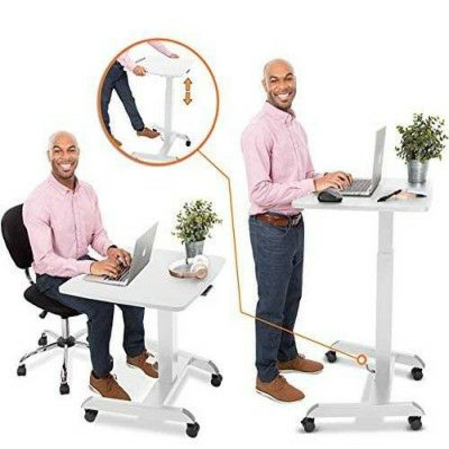 Computer Desks * | Cruizer 360 Tilting Mobile Podium With Pneumatic Height Adjustments White Stand Steady