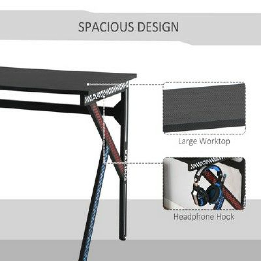 Computer Desks * | Homcom 43 Racing Style Gaming Desk With Multi-Colored K Steel Frame Design And Headset Side Hook Black/Multi