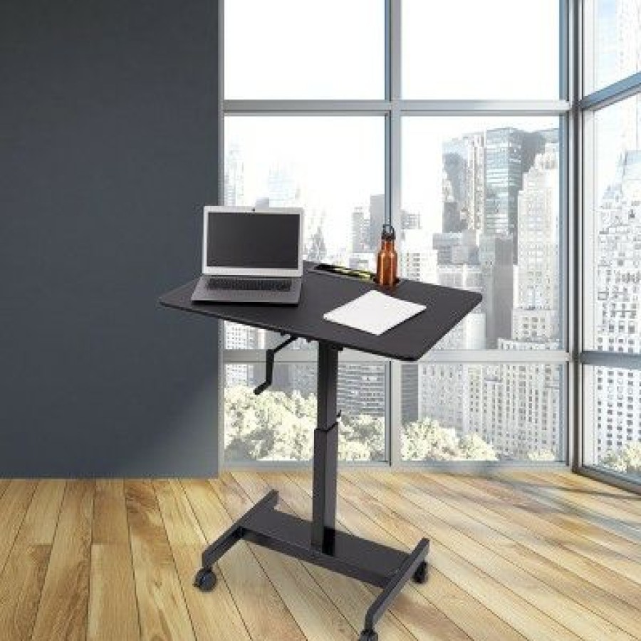 Executive Desks * | Stand Up Desk Store Crank Adjustable Height Single Column Rolling Mobile Standing Desk