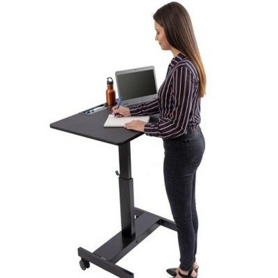 Executive Desks * | Stand Up Desk Store Crank Adjustable Height Single Column Rolling Mobile Standing Desk