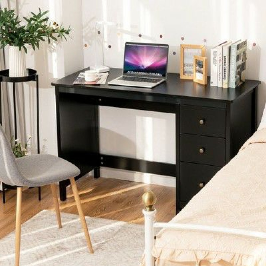 Executive Desks * | Costway Computer Desk Study Writing Desk Home Office Workstation With 3 Drawers