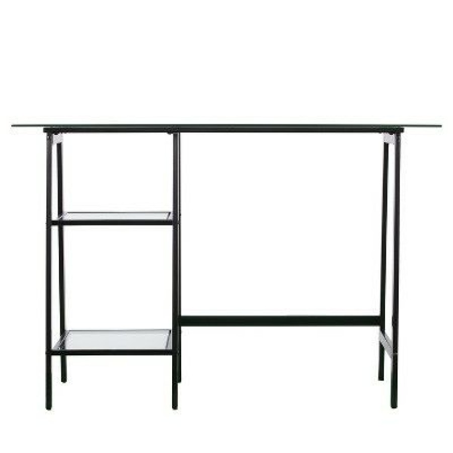 Executive Desks * | Beecher Metal/Glass Sawhorse/A Frame Writing Desk Black Aiden Lane