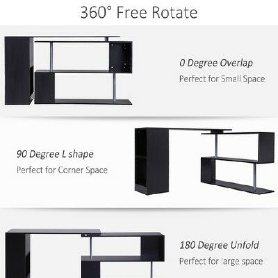 Executive Desks * | Homcom 55 Modern L-Shaped Rotating Computer Desk With Shelves