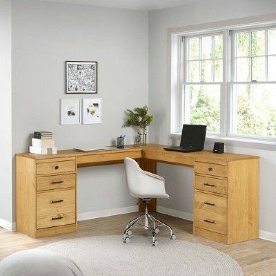 Corner Desks * | Vanessa L Shaped Desk Natural Linon