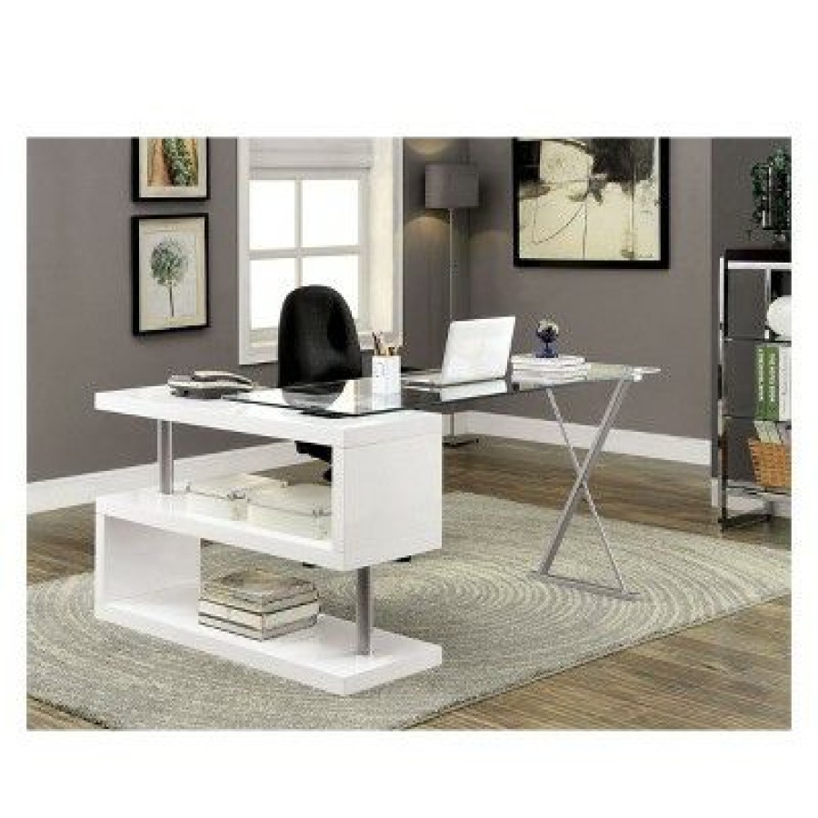 Executive Desks * | Nagini Swivel Computer Desk Glossy White Homes: Inside + Out