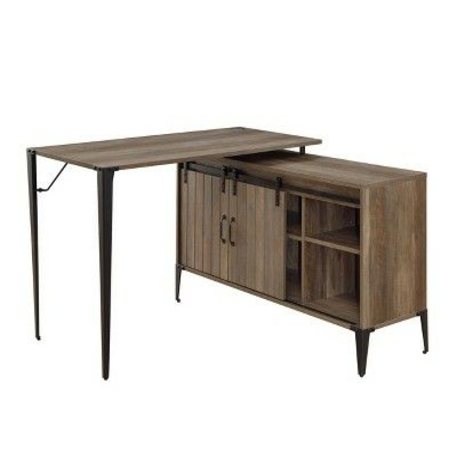 Executive Desks * | Zakwani L Writing Desk With Usb Rustic Oak/Black Finish Acme Furniture