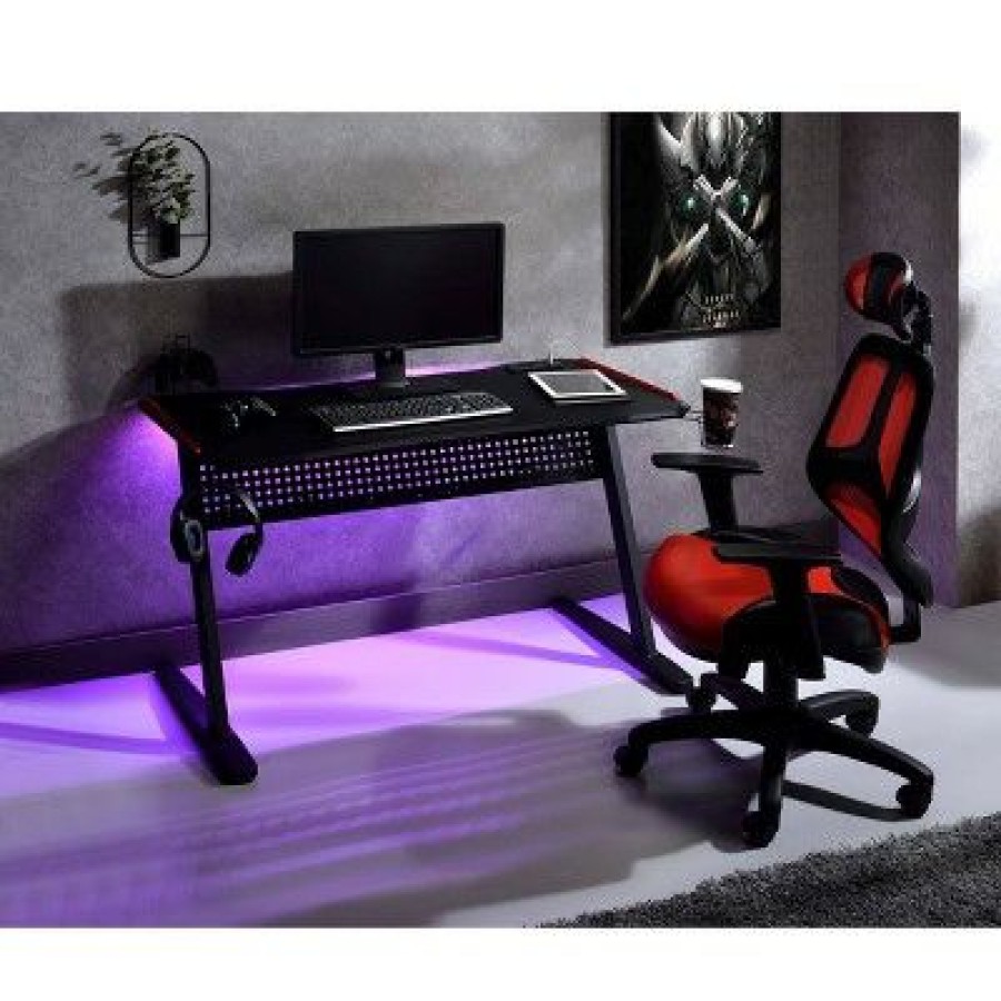 Computer Desks * | Dragi Gaming Desk With Usb Port Black/Red Acme Furniture