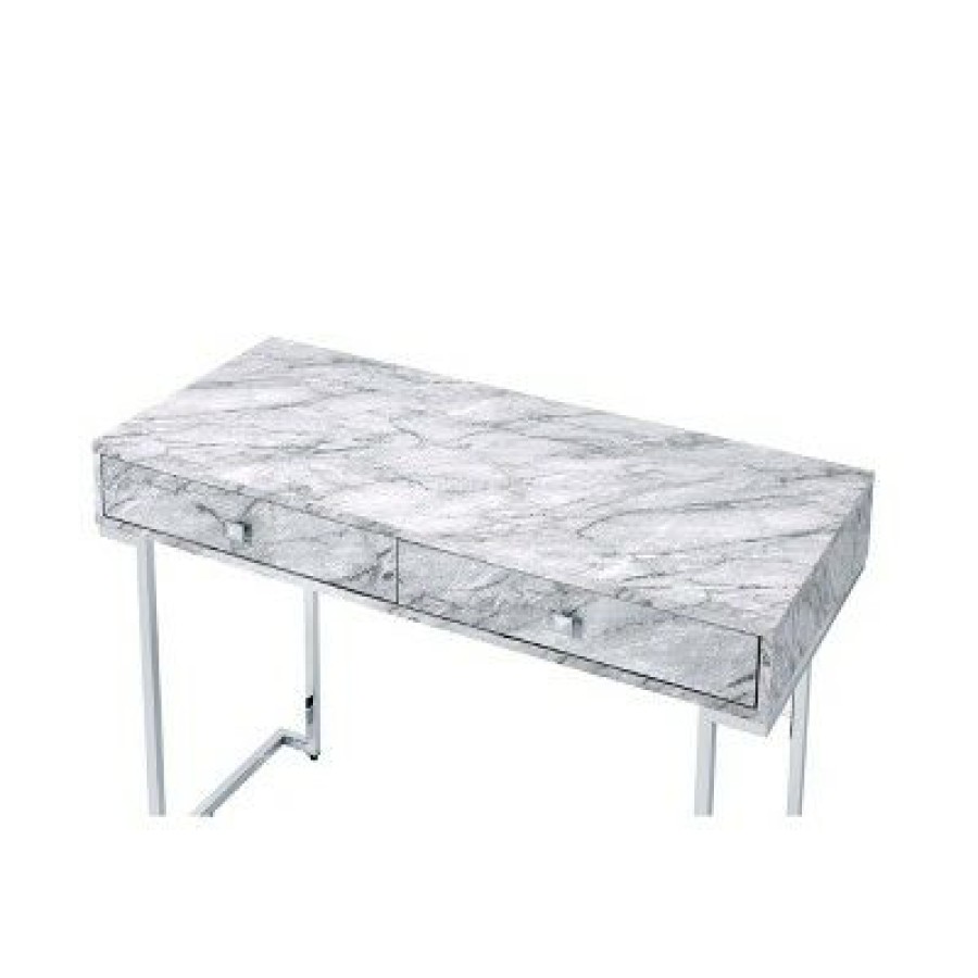 Executive Desks * | Tigress Writing Desk White/Chrome Acme Furniture