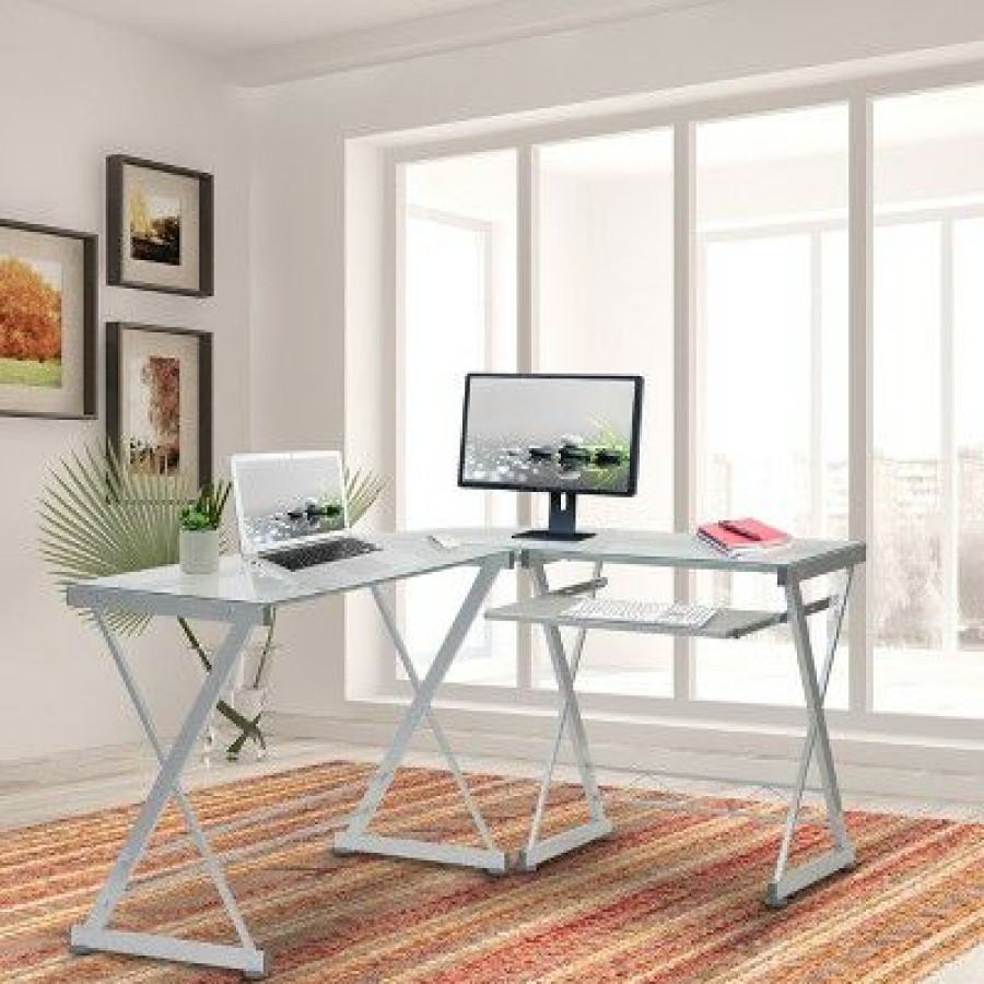 Executive Desks * | L-Shaped Computer Desk Silver/Clear Techni Mobili