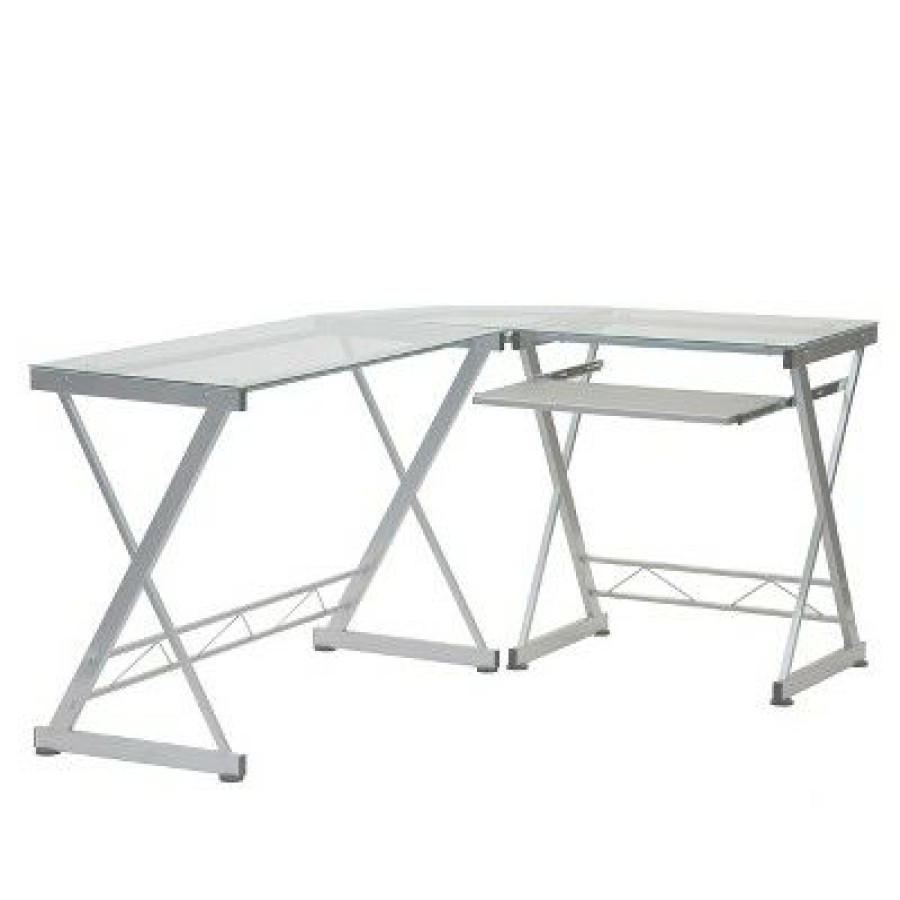 Executive Desks * | L-Shaped Computer Desk Silver/Clear Techni Mobili