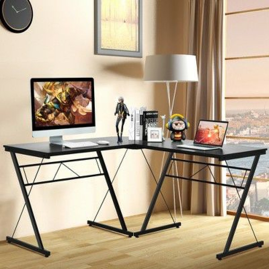 Executive Desks * | Costway 59" L-Shaped Computer Table Study Workstation Home Office