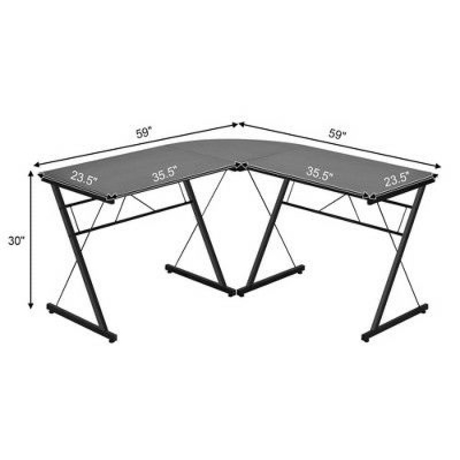 Executive Desks * | Costway 59" L-Shaped Computer Table Study Workstation Home Office