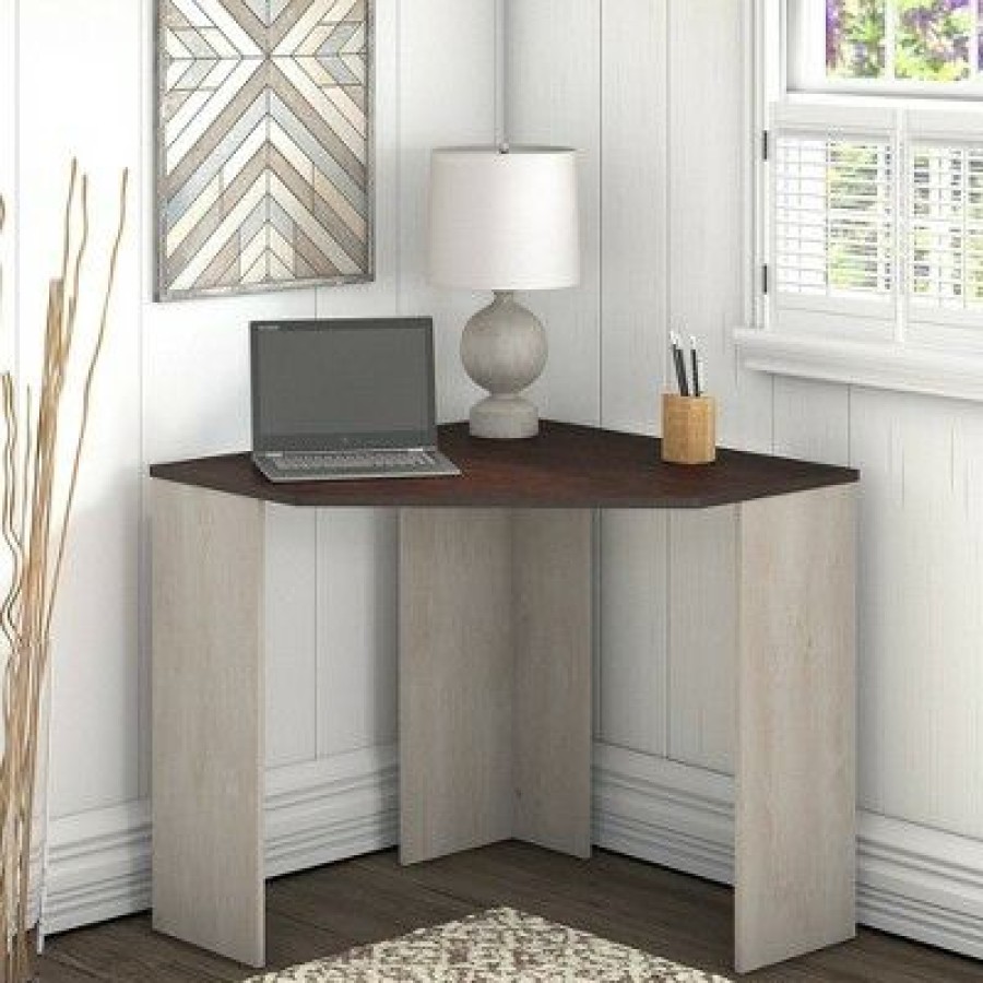 Corner Desks * | Townhill Corner Desk Washed Gray And Madison Cherry Bush Furniture