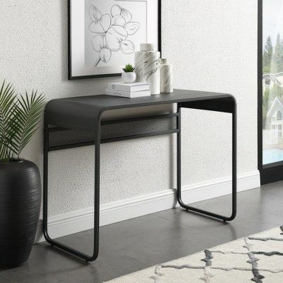 Executive Desks * | Sloan Industrial Metal Curved Top Writing Desk Gunmetal Gray Saracina Home