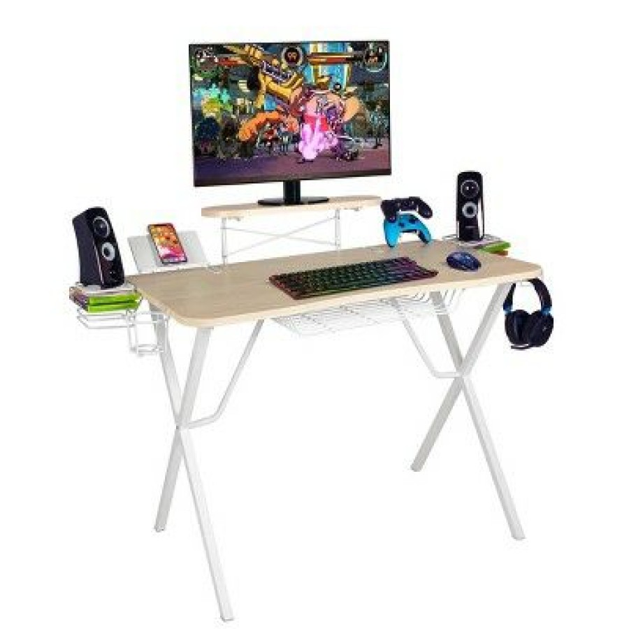 Computer Desks * | Gaming Desk Pro Curved Front White Atlantic