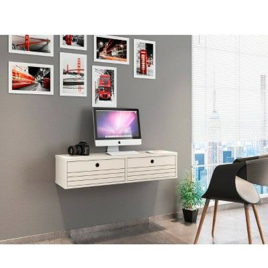 Executive Desks * | 42.28" Liberty Floating Office Desk Off White Manhattan Comfort