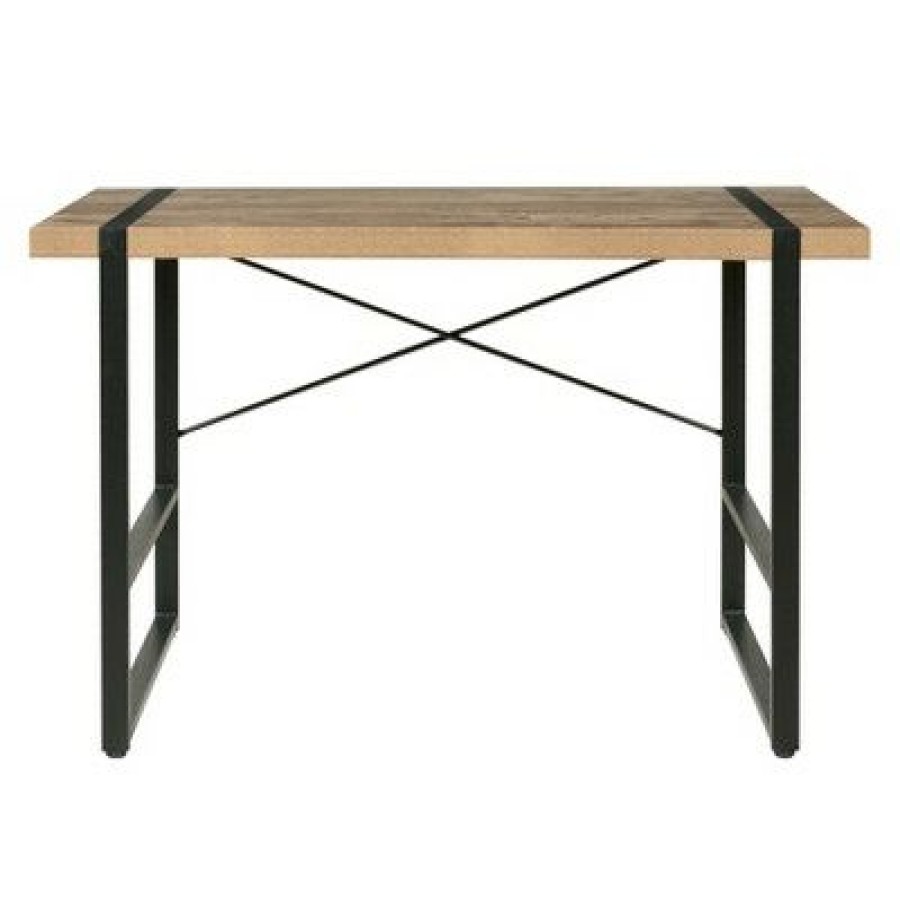 Executive Desks * | Bourbon Foundry Writing Desk Wood And Black Steel Oak Onespace