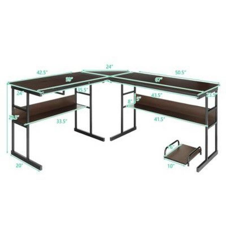 Executive Desks * | Costway L-Shaped Computer Desk Drafting Table Workstation W/ Tiltable Tabletop