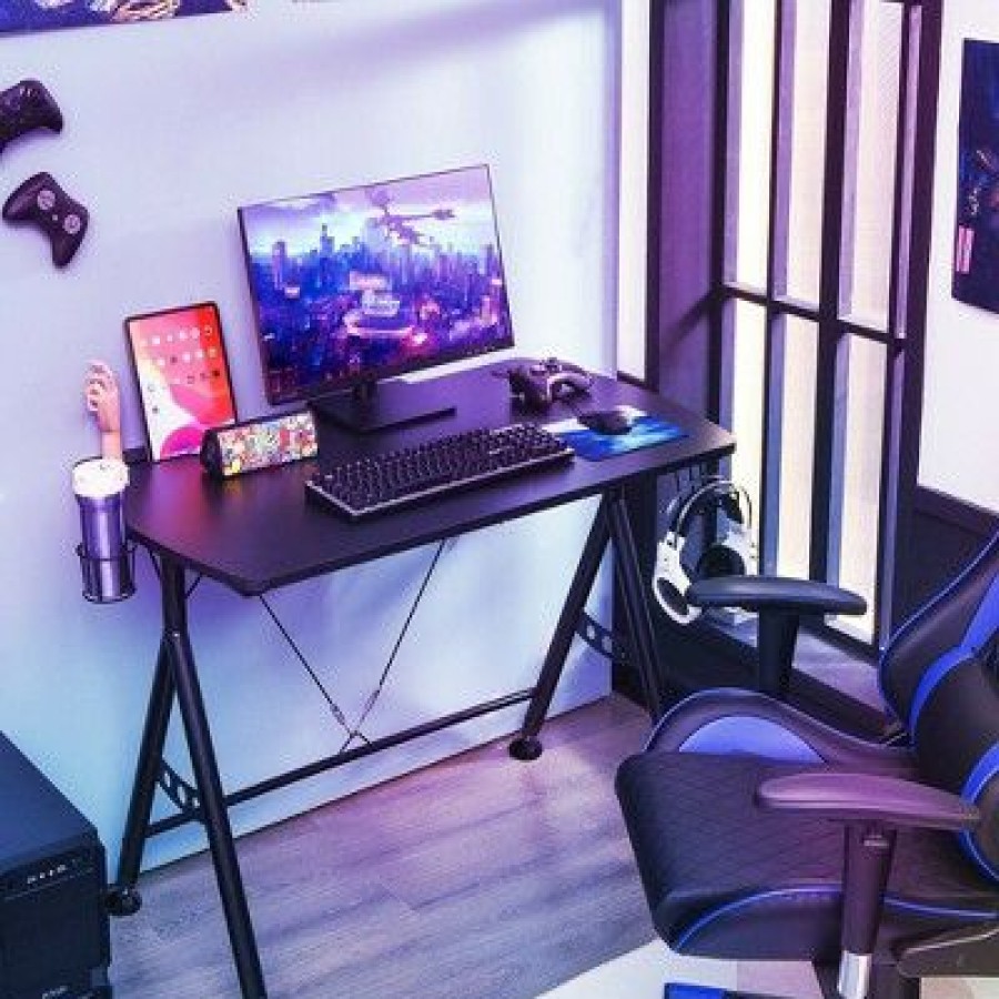 Computer Desks * | Costway Y-Shaped Gaming Desk Home Office Computer Table W/ Phone Slot & Cup Holder