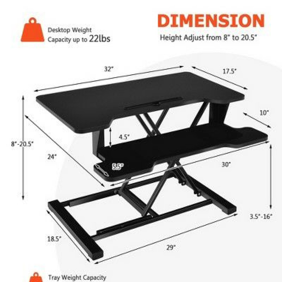 Executive Desks * | Costway Gymax Sit To Stand Desk 32" Standing Desk Converter Height Adjustable