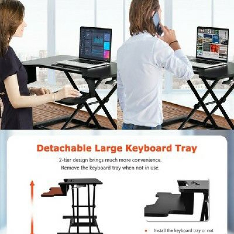 Executive Desks * | Costway Gymax Sit To Stand Desk 32" Standing Desk Converter Height Adjustable