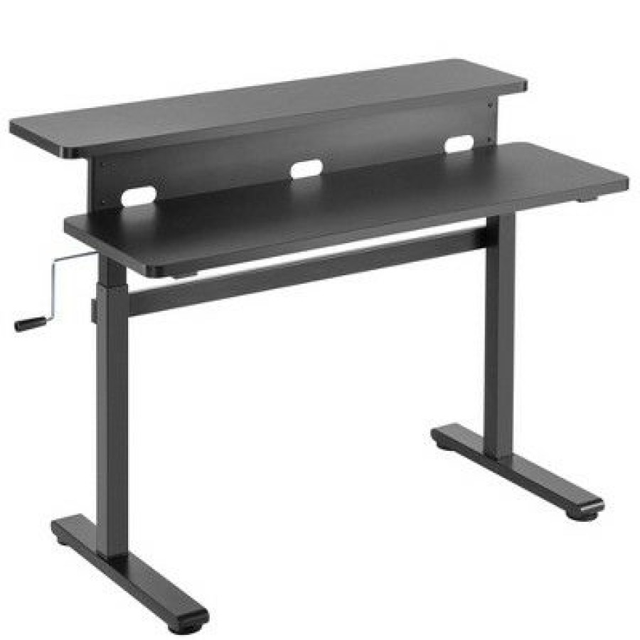 Executive Desks * | Tranzendesk Dual Level Standing Desk 47 Manual Height Adjustable Workstation Black Stand Steady