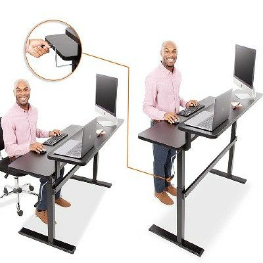 Executive Desks * | Tranzendesk Dual Level Standing Desk 47 Manual Height Adjustable Workstation Black Stand Steady