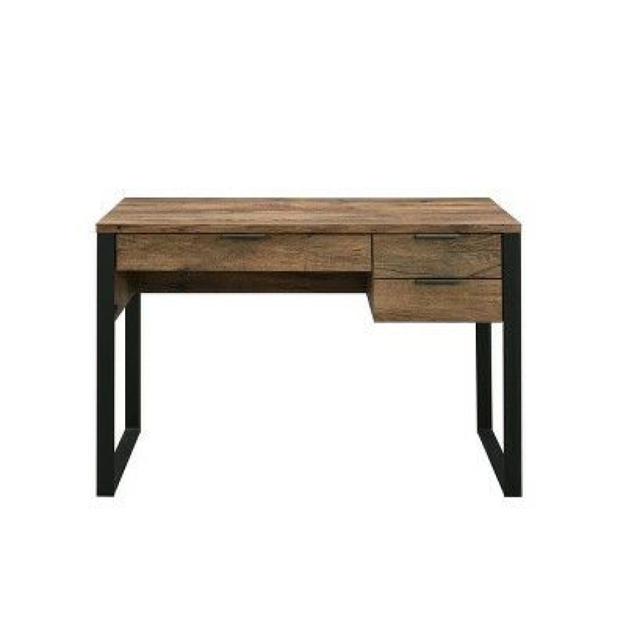 Executive Desks * | Aflo Writing Desk Weathered Oak/Black Acme Furniture