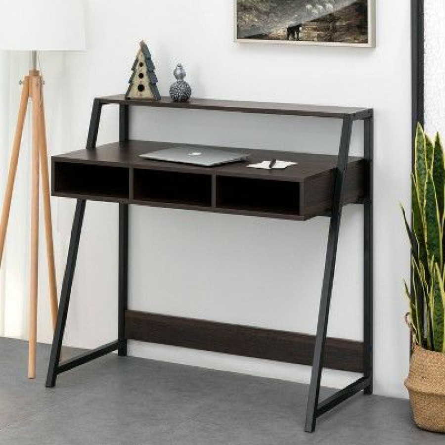 Executive Desks * | 39" Rectangular 3 Drawer Writing Desk With Solid Wood Material Espresso Office Essentials