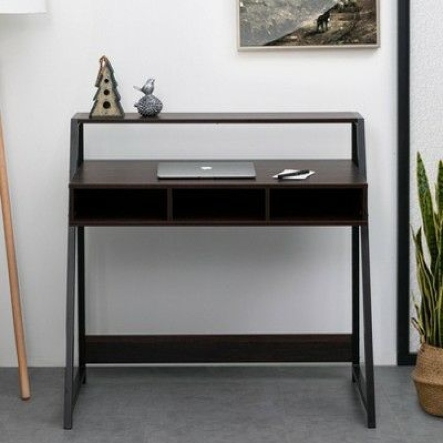 Executive Desks * | 39" Rectangular 3 Drawer Writing Desk With Solid Wood Material Espresso Office Essentials