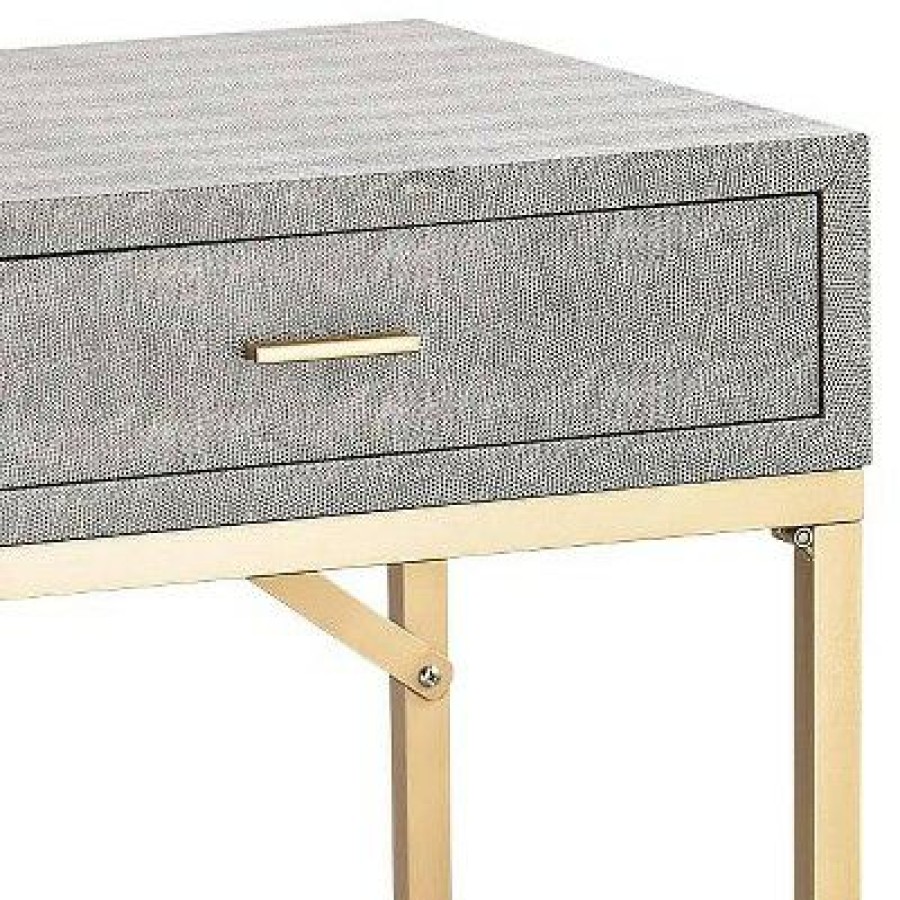 Executive Desks * | 55 Downing Street Modern Wood Rectangular Desk 42 X 21 With Drawer Gray Tabletop Gold For Living Room Entryway Home House Office