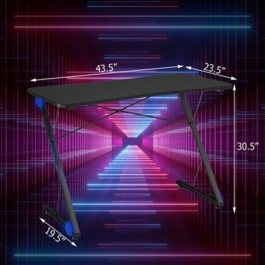 Computer Desks * | Costway 43.5 Inch Gaming Desk Z Shape Office Pc Computer Desk Gamer Tables W/ Led Lights