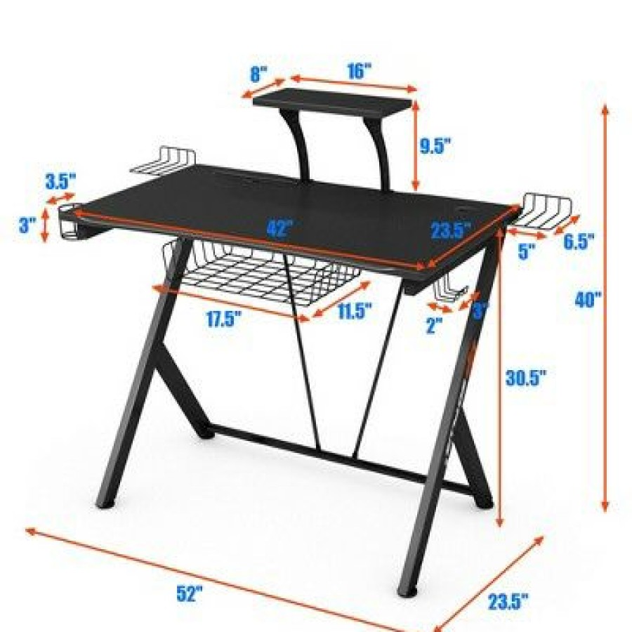 Computer Desks * | Costway Gaming Desk Computer Desk Pc Table Workstation With Headphone Hook & Cup Holder