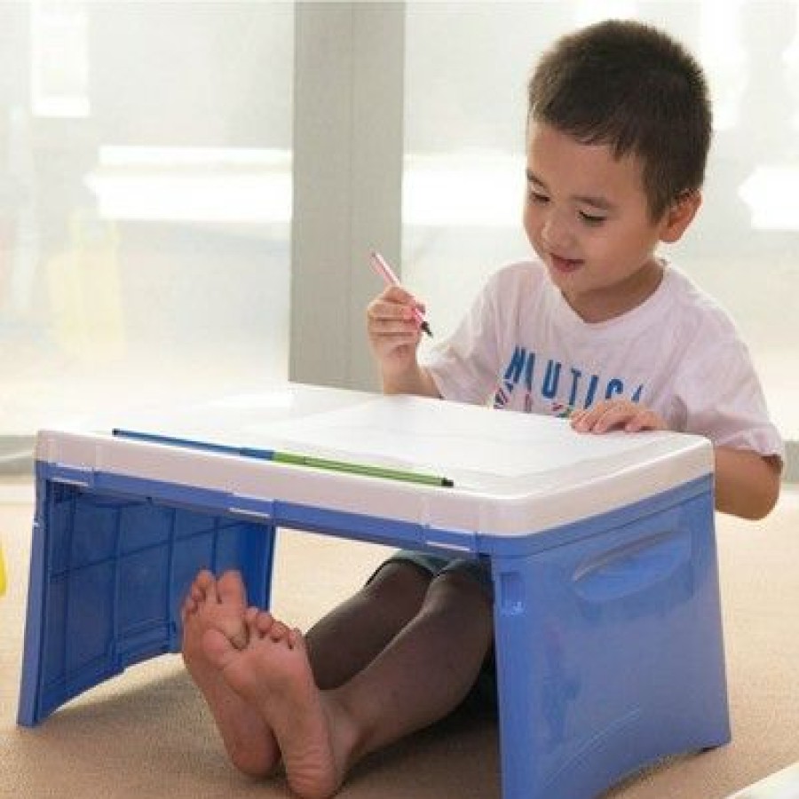 Executive Desks * | Basicwise Kids Portable Fold-Able Plastic Lap Tray, Blue And White