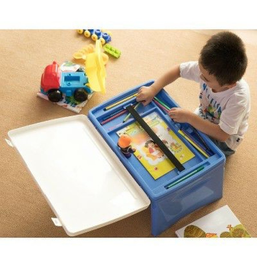 Executive Desks * | Basicwise Kids Portable Fold-Able Plastic Lap Tray, Blue And White