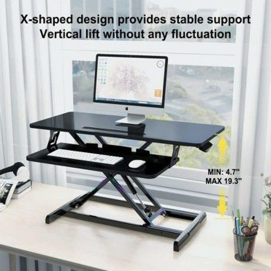 Executive Desks * | Smugdesk 32 Inch Adjustable Ergonomic Sitting Standing Convertible Desk Workstation Riser With Keyboard Tray For Home Office, Black