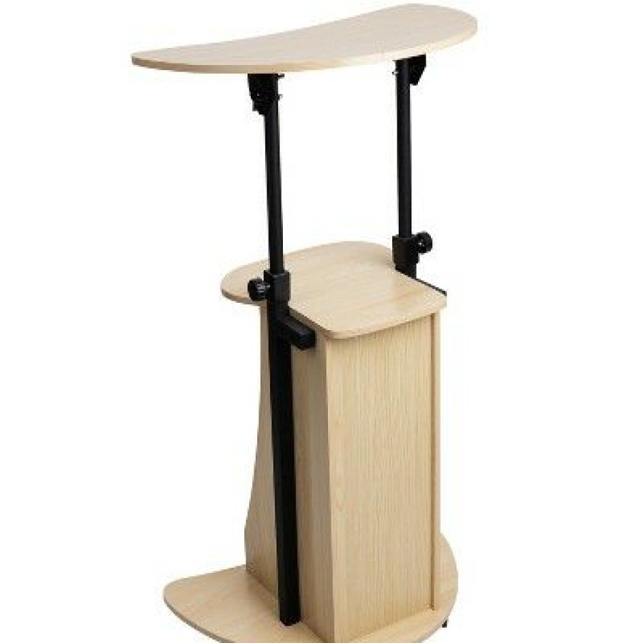 Executive Desks * | Mind Reader Portable Sitting Or Standing Desk With Wheels And Shelves Brown