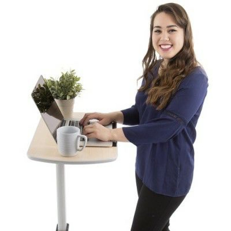 Computer Desks * | Cruizer Pivot Mobile Podium Tilting Desktop And Pneumatic Height Adjustment White Stand Steady