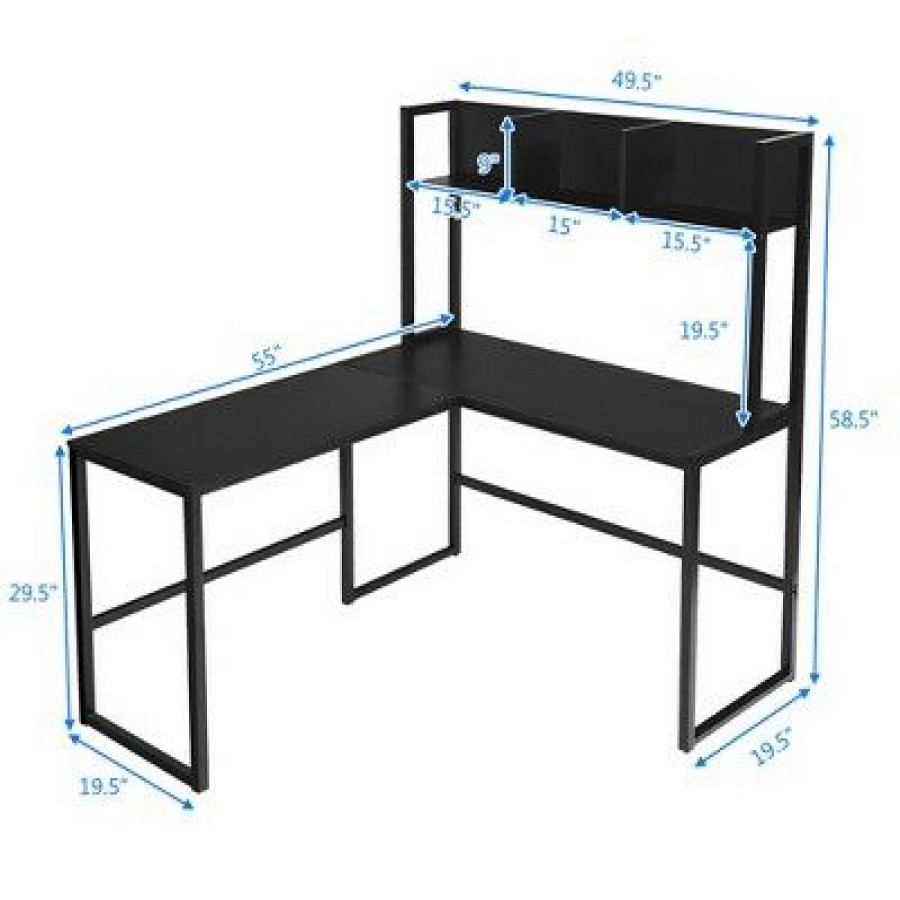 Executive Desks * | Costway 55" L-Shaped Desk Corner Computer Desk W/Hutch Black