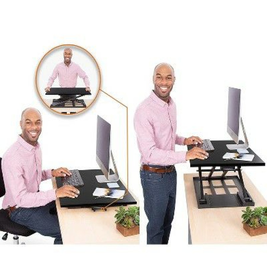 Executive Desks * | X-Elite Pro 28" Standing Desk Converter With Pneumatic Height-Adjustment Black Stand Steady