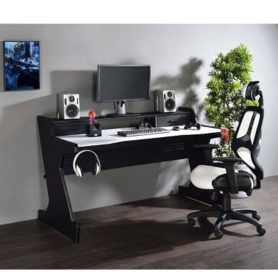 Computer Desks * | Bigga Gaming Desk Black/White Acme Furniture