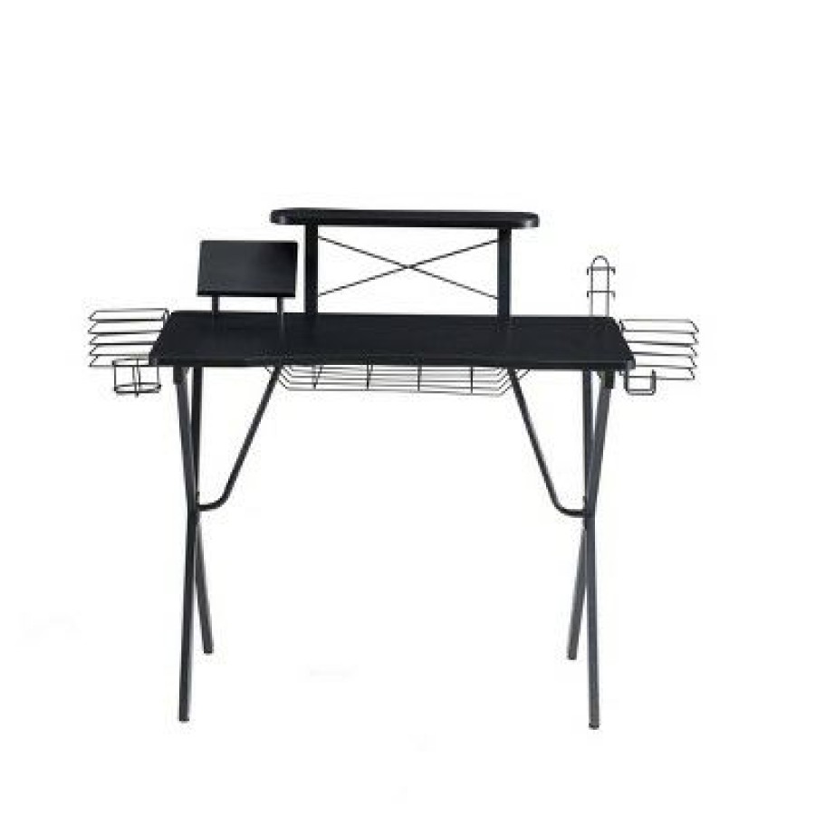 Computer Desks * | Ergonomic Metal Computer Gaming Desk With X Shape Legs And Elevated Shelf Black The Urban Port