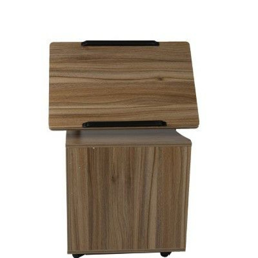 Computer Desks * | Mind Reader Bedside Workstation Adjustable Desk Nightstand, Wood Finish