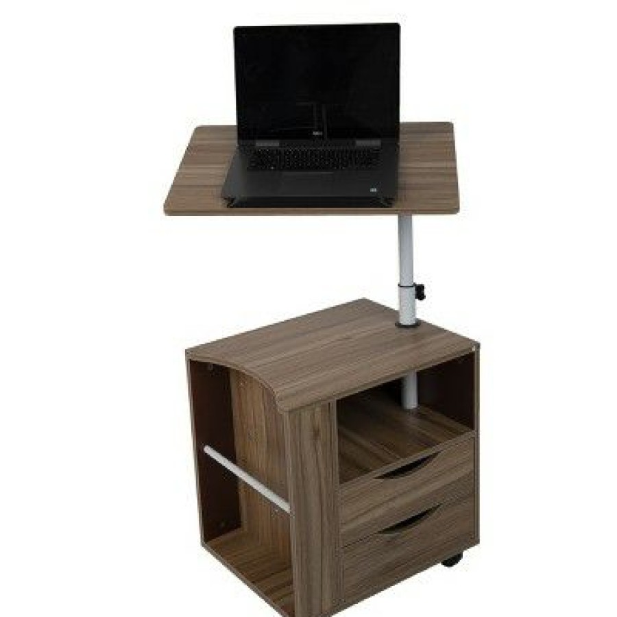 Computer Desks * | Mind Reader Bedside Workstation Adjustable Desk Nightstand, Wood Finish