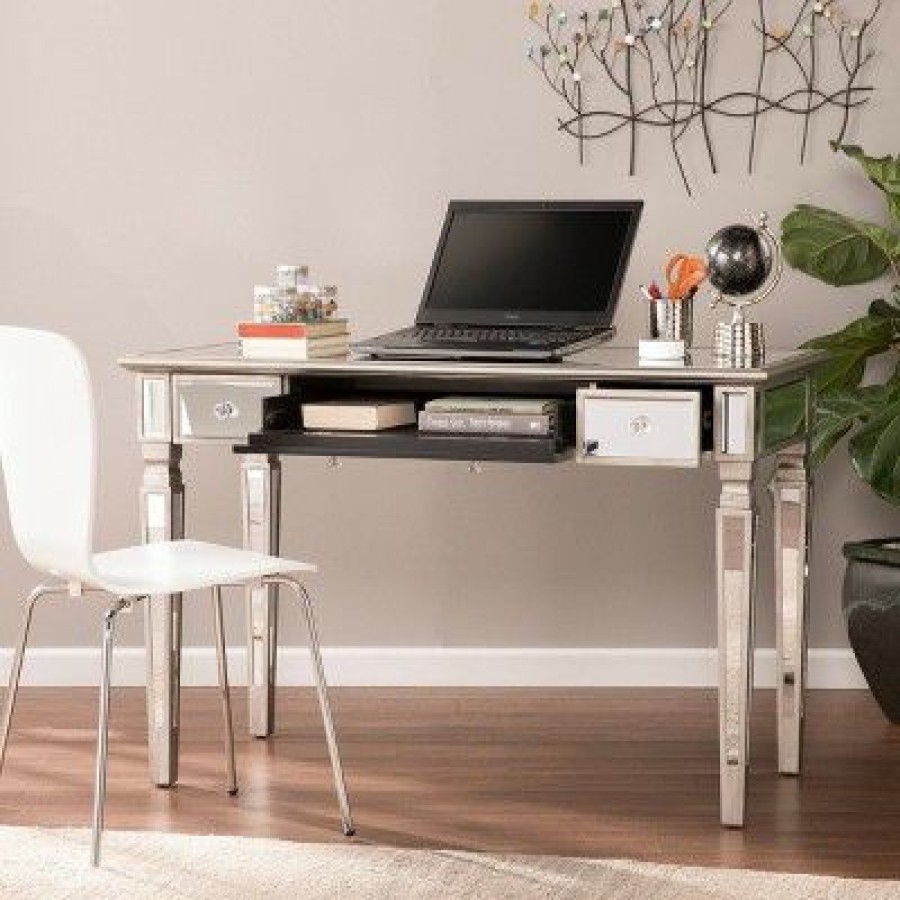 Executive Desks * | Warakin Mirrored Writing Desk Silver Aiden Lane