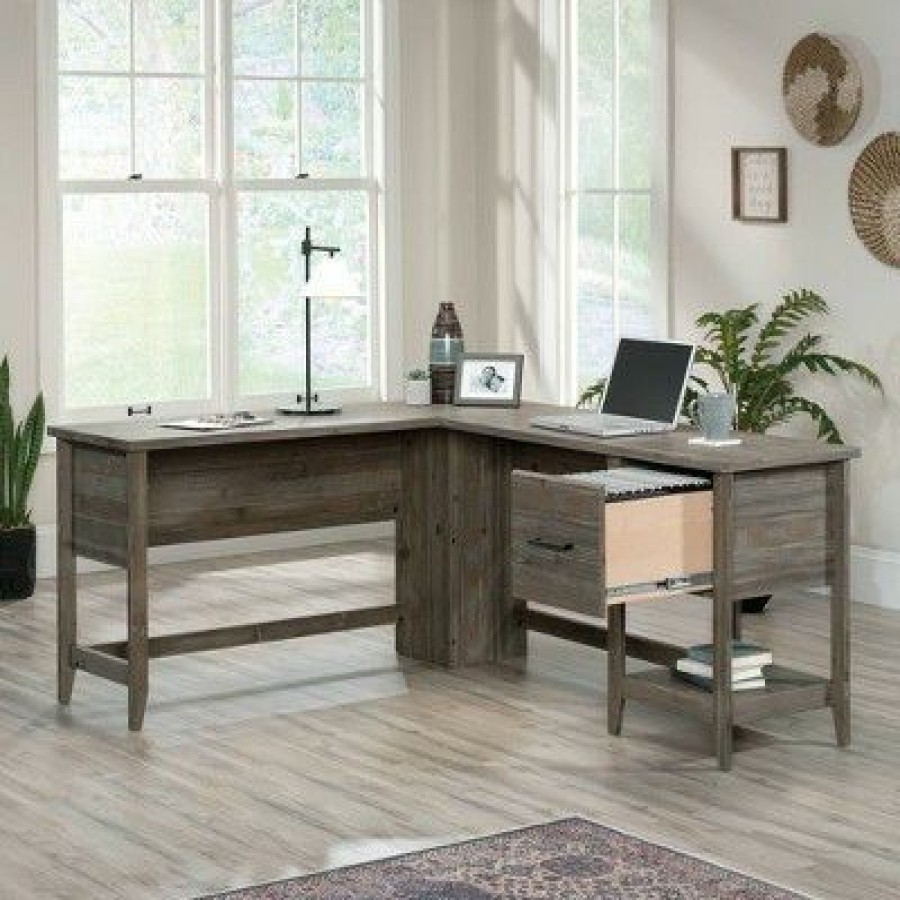 Executive Desks * | Summit Station L-Shaped Desk Pebble Pine Sauder