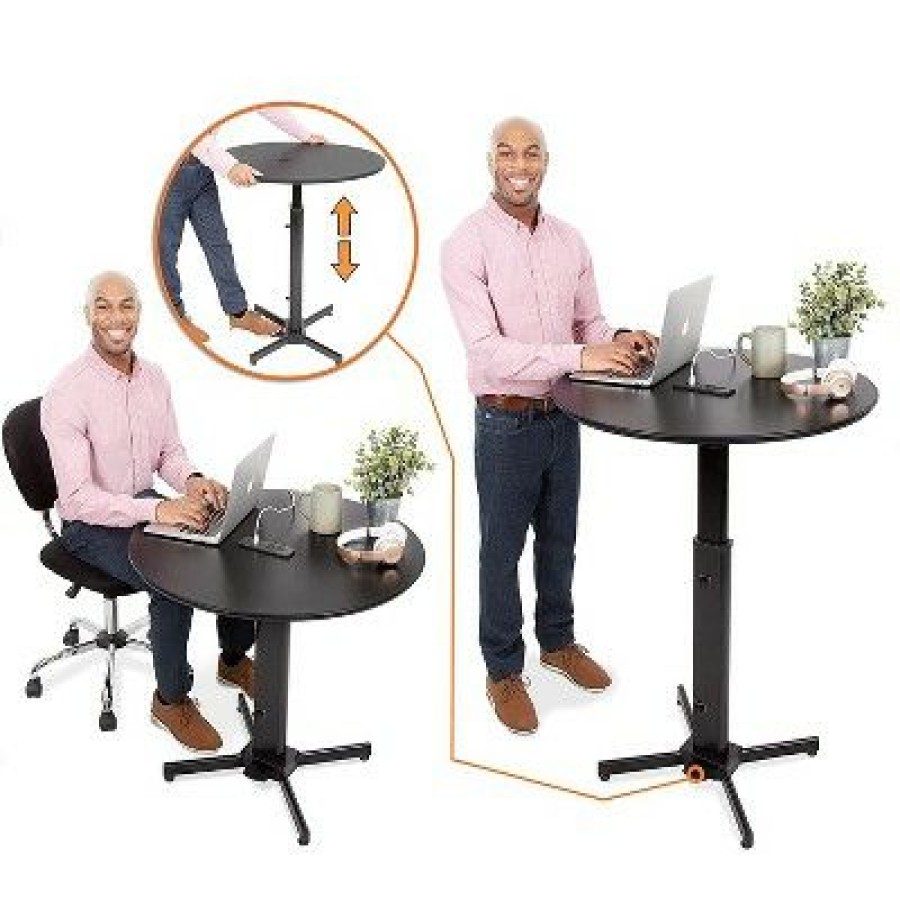 Executive Desks * | Multifunctional Round Table With Pneumatic Height Adjustment White Stand Steady