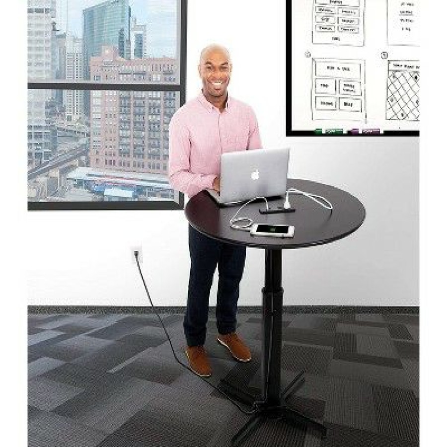 Executive Desks * | Multifunctional Round Table With Pneumatic Height Adjustment White Stand Steady