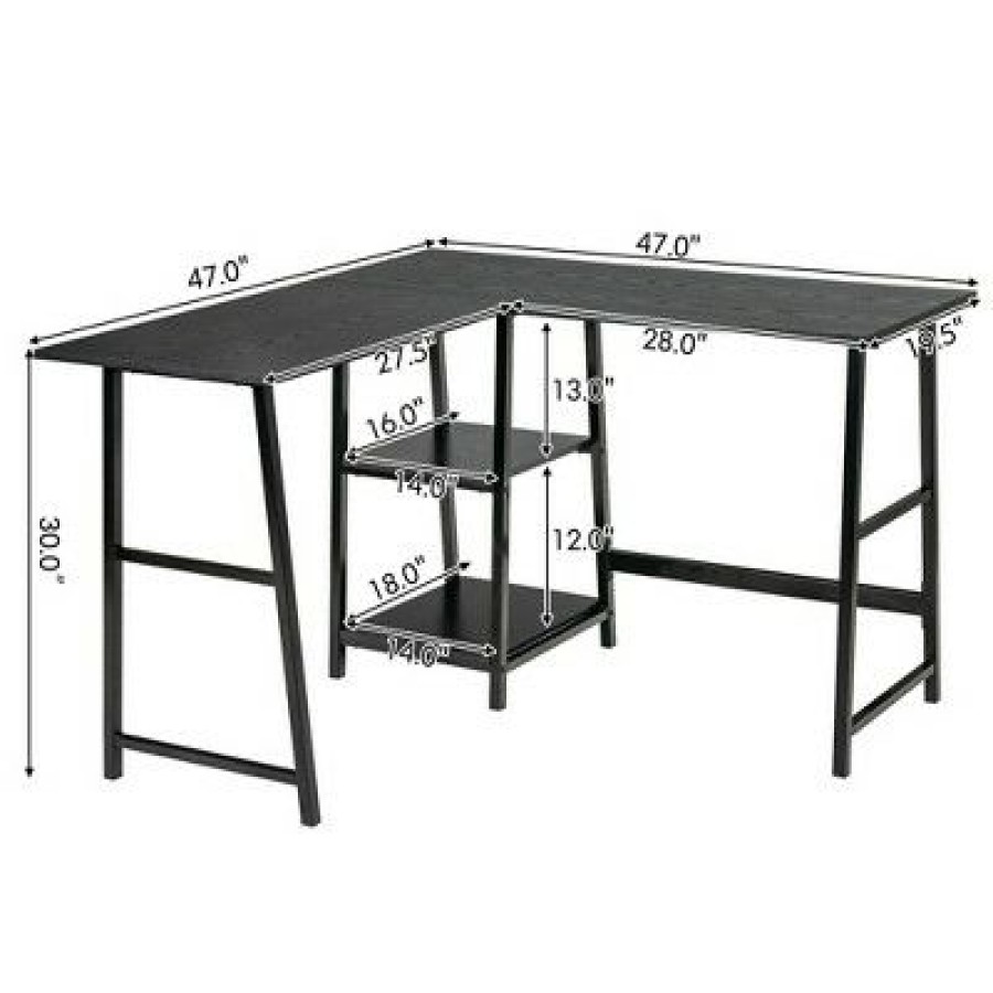 Executive Desks * | Costway L Shaped Corner Computer Desk Study Table W/Storage Shelves /